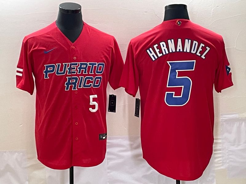 Men 2023 World Cub Puerto Rico 5 Hernandez Red Nike MLB Jersey